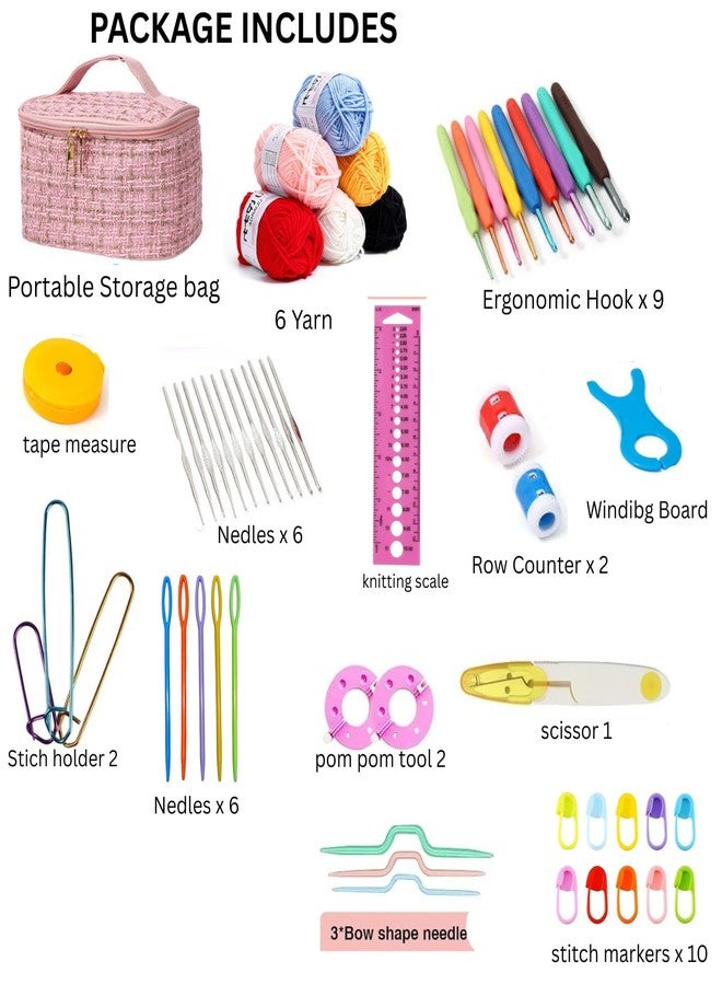 Tusmad 59 Pcs Crochet Kit with Yarn & Tools - Ergonomic Crochet Hooks Set for Beginners & Adults - Complete DIY Knitting & Crochet Accessories for Crafts, Sewing & Handmade Projects ((Blush Edition) - Image 2